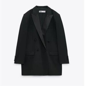 Zara Blogger Favorite Tonal Satin Lapel Collar Double Breasted Tuxedo Blazer L